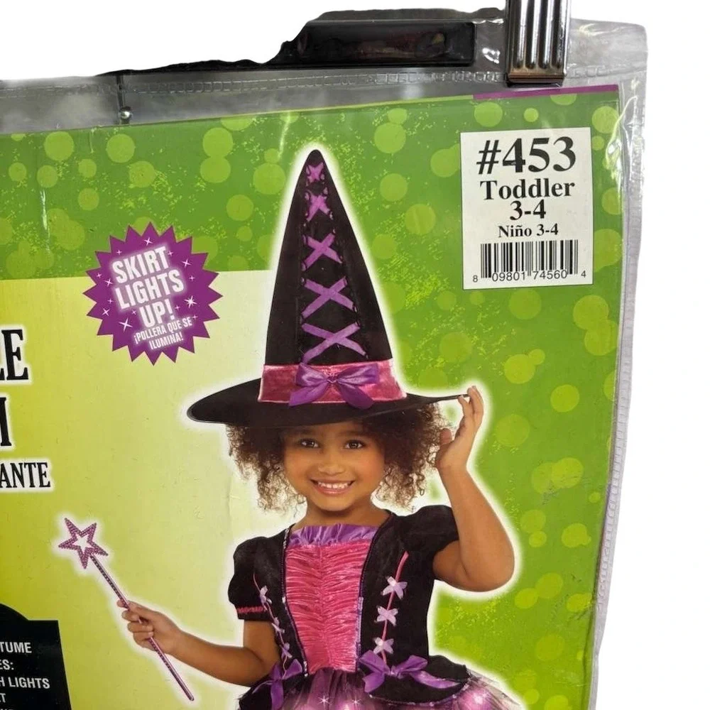 Sparkle Witch Light Up Black Pink Cute  Dress Up Halloween Toddler 3-4 - Picture 4 of 7
